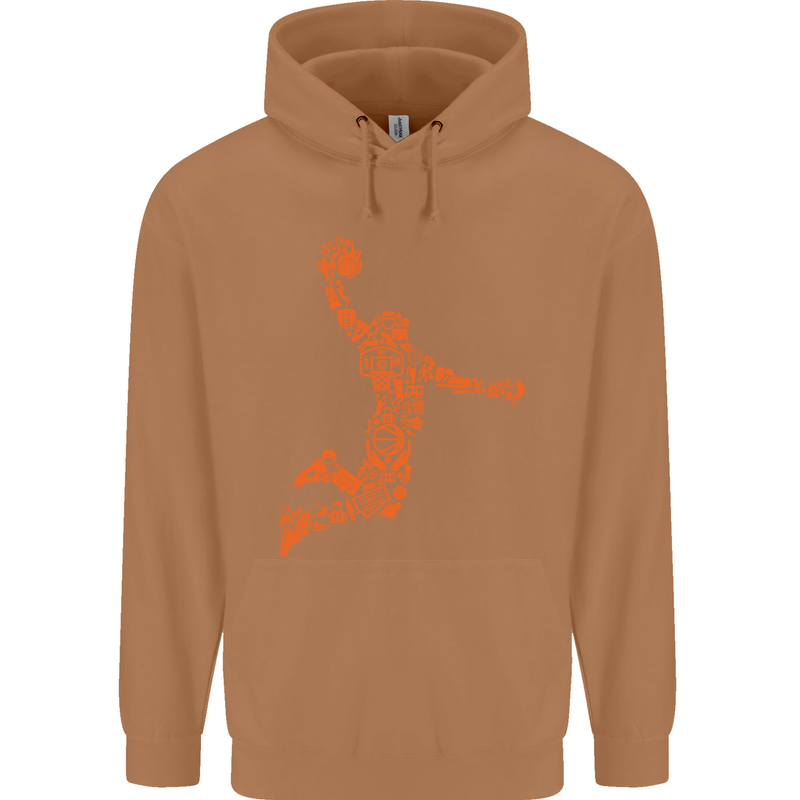 Basketball Word Art Mens 80% Cotton Hoodie Caramel Latte