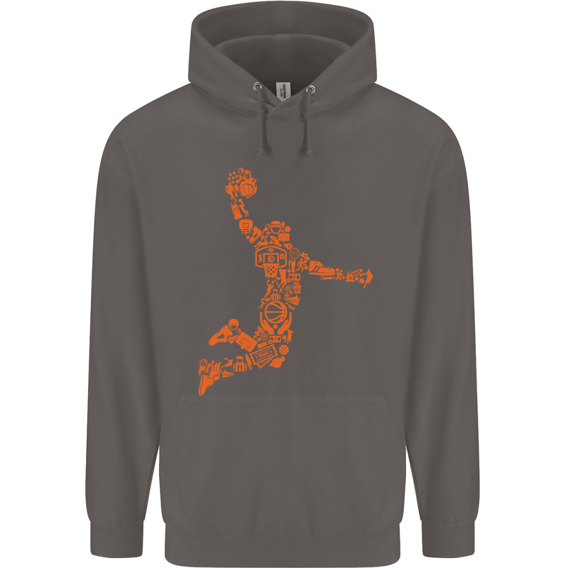 Basketball Word Art Mens 80% Cotton Hoodie Charcoal