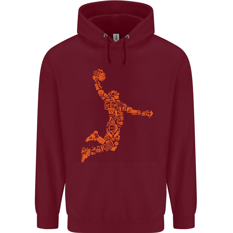 Basketball Word Art Mens 80% Cotton Hoodie Maroon