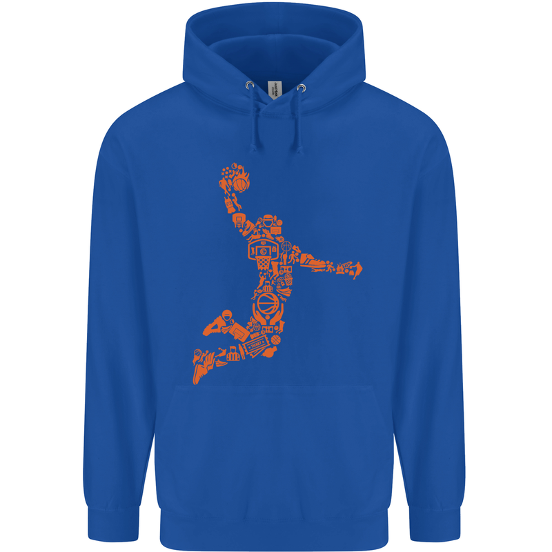 Basketball Word Art Mens 80% Cotton Hoodie Royal Blue