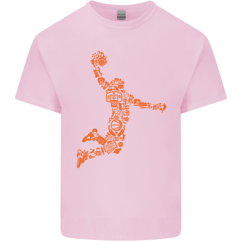 Basketball Word Art Mens Cotton T-Shirt Tee Top Light Pink
