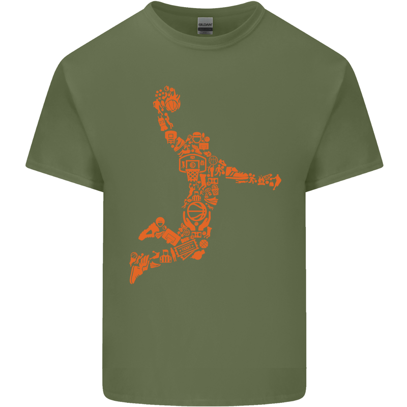 Basketball Word Art Mens Cotton T-Shirt Tee Top Military Green