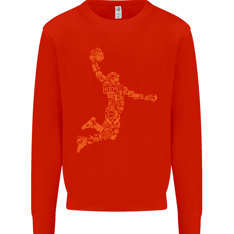 Basketball Word Art Mens Sweatshirt Jumper Bright Red