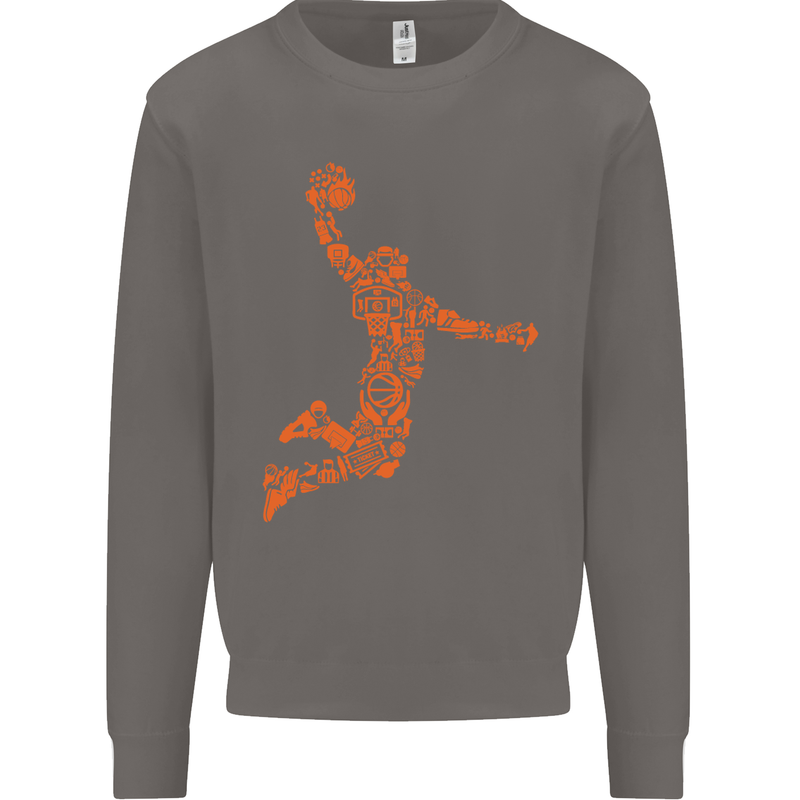 Basketball Word Art Mens Sweatshirt Jumper Charcoal