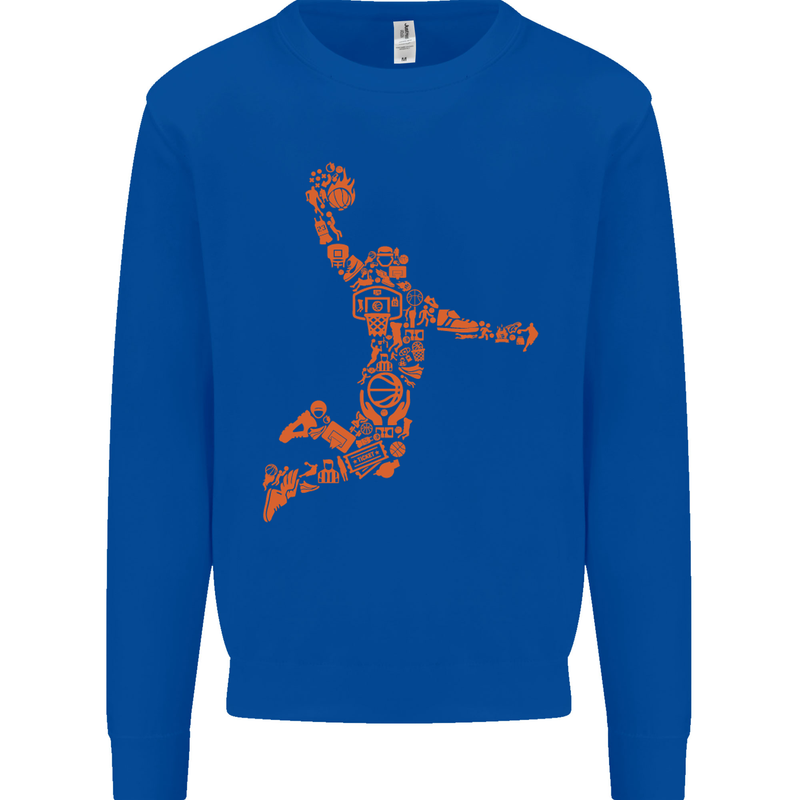 Basketball Word Art Mens Sweatshirt Jumper Royal Blue