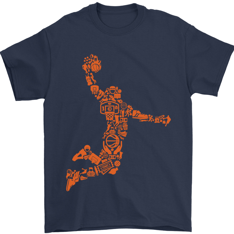 Basketball Word Art Mens T-Shirt Cotton Gildan Navy Blue