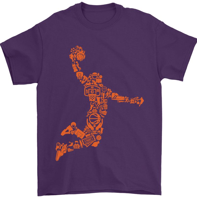 Basketball Word Art Mens T-Shirt Cotton Gildan Purple