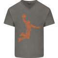 Basketball Word Art Mens V-Neck Cotton T-Shirt Charcoal