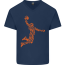 Basketball Word Art Mens V-Neck Cotton T-Shirt Navy Blue
