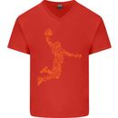 Basketball Word Art Mens V-Neck Cotton T-Shirt Red