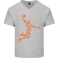 Basketball Word Art Mens V-Neck Cotton T-Shirt Sports Grey