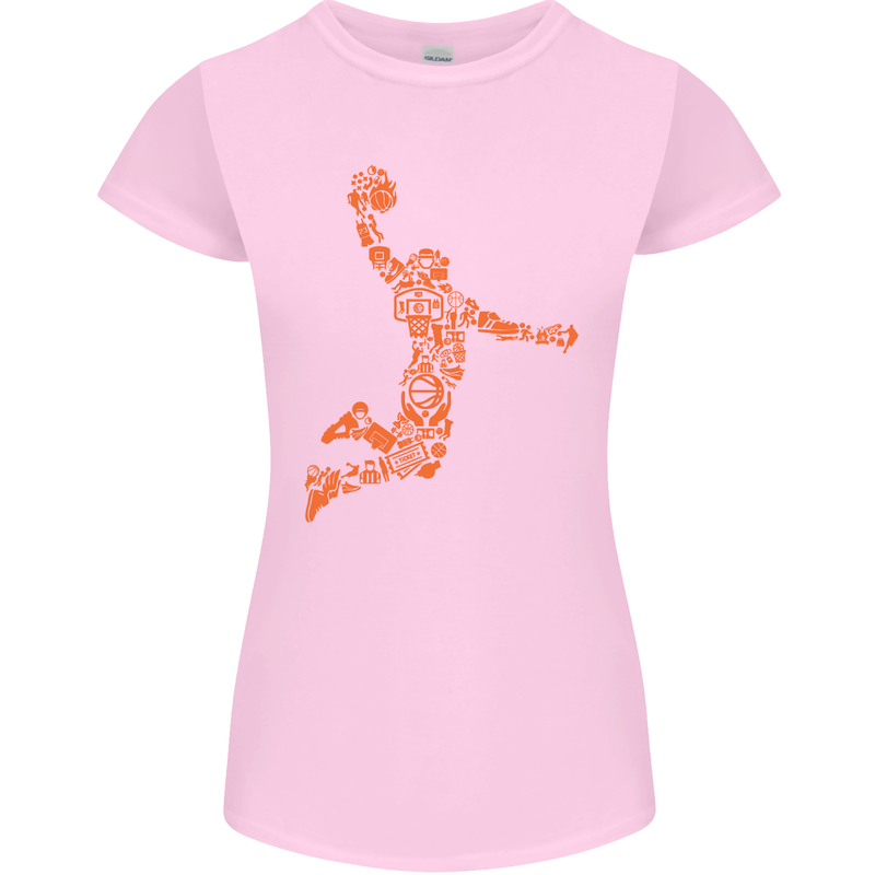 Basketball Word Art Womens Petite Cut T-Shirt Light Pink