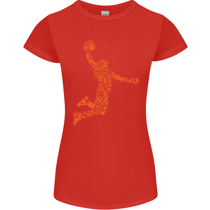 Basketball Word Art Womens Petite Cut T-Shirt Red