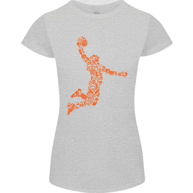 Basketball Word Art Womens Petite Cut T-Shirt Sports Grey