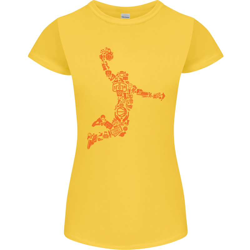 Basketball Word Art Womens Petite Cut T-Shirt Yellow