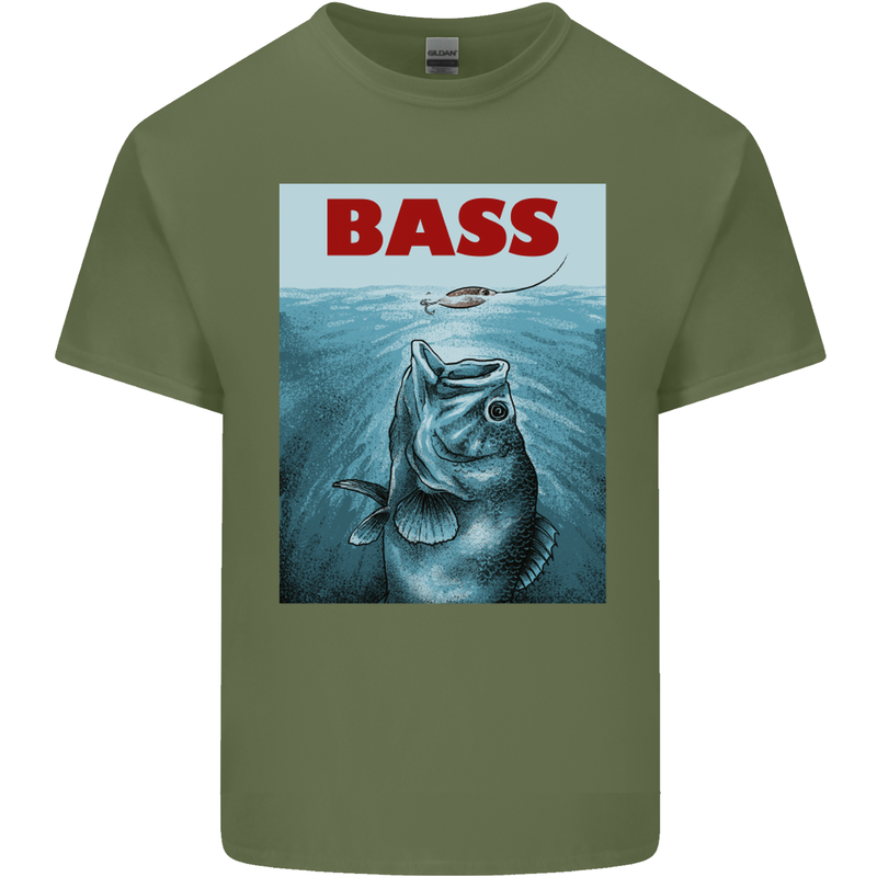 Bass Fishing Parody Fuuny Fisherman Mens Cotton T-Shirt Tee Top Military Green