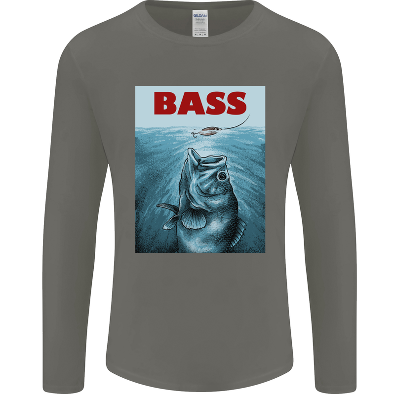 Bass Fishing Parody Fuuny Fisherman Mens Long Sleeve T-Shirt Charcoal