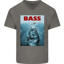 Bass Fishing Parody Fuuny Fisherman Mens V-Neck Cotton T-Shirt Charcoal