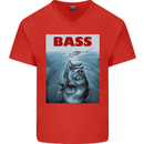 Bass Fishing Parody Fuuny Fisherman Mens V-Neck Cotton T-Shirt Red