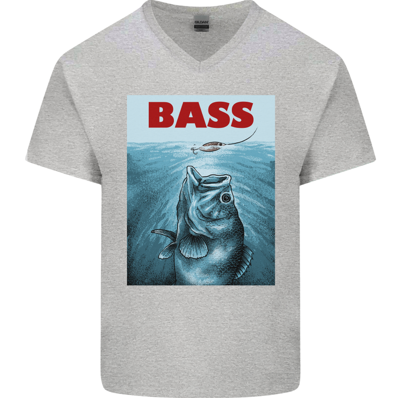 Bass Fishing Parody Fuuny Fisherman Mens V-Neck Cotton T-Shirt Sports Grey