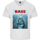 Bass Fishing Parody Fuuny Fisherman Mens V-Neck Cotton T-Shirt White