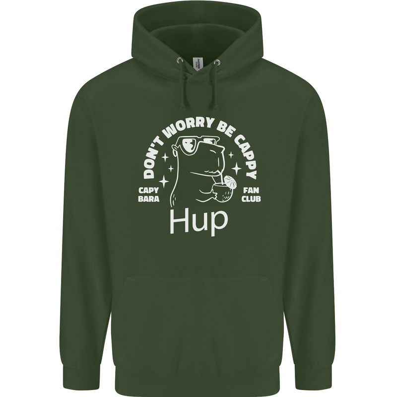 Be Cappy Funny Capybara Childrens Kids Hoodie Forest Green