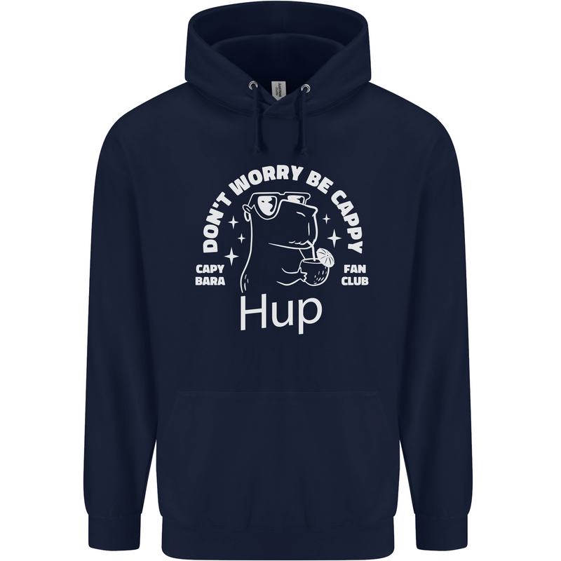 Be Cappy Funny Capybara Childrens Kids Hoodie Navy Blue
