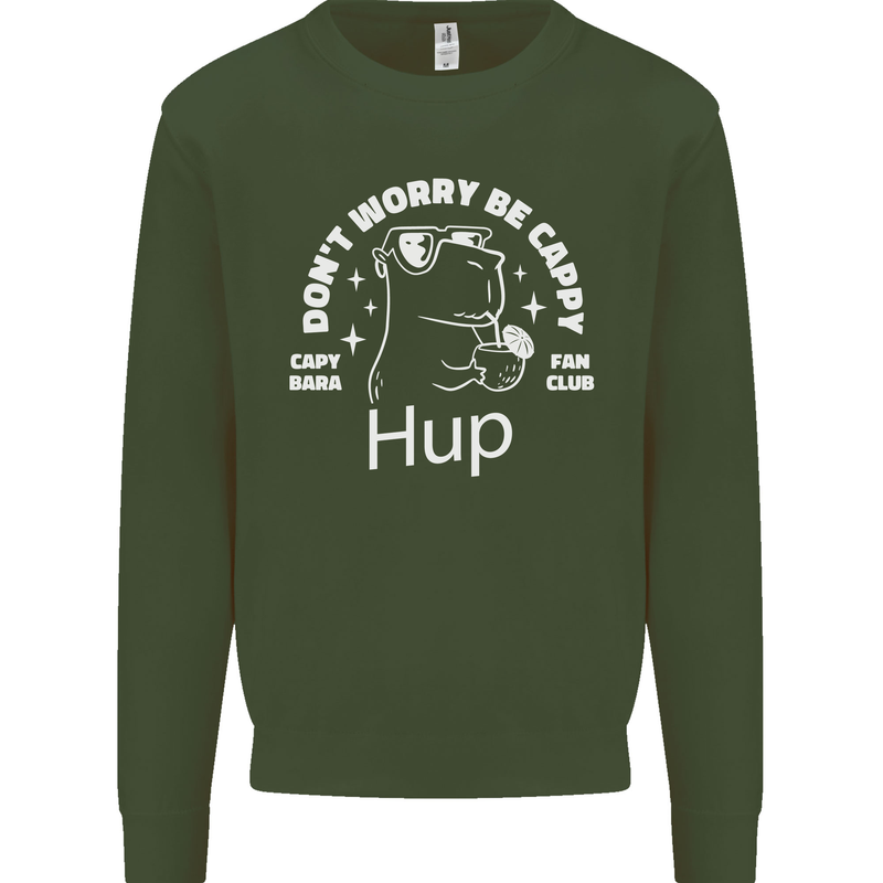 Be Cappy Funny Capybara Kids Sweatshirt Jumper Forest Green