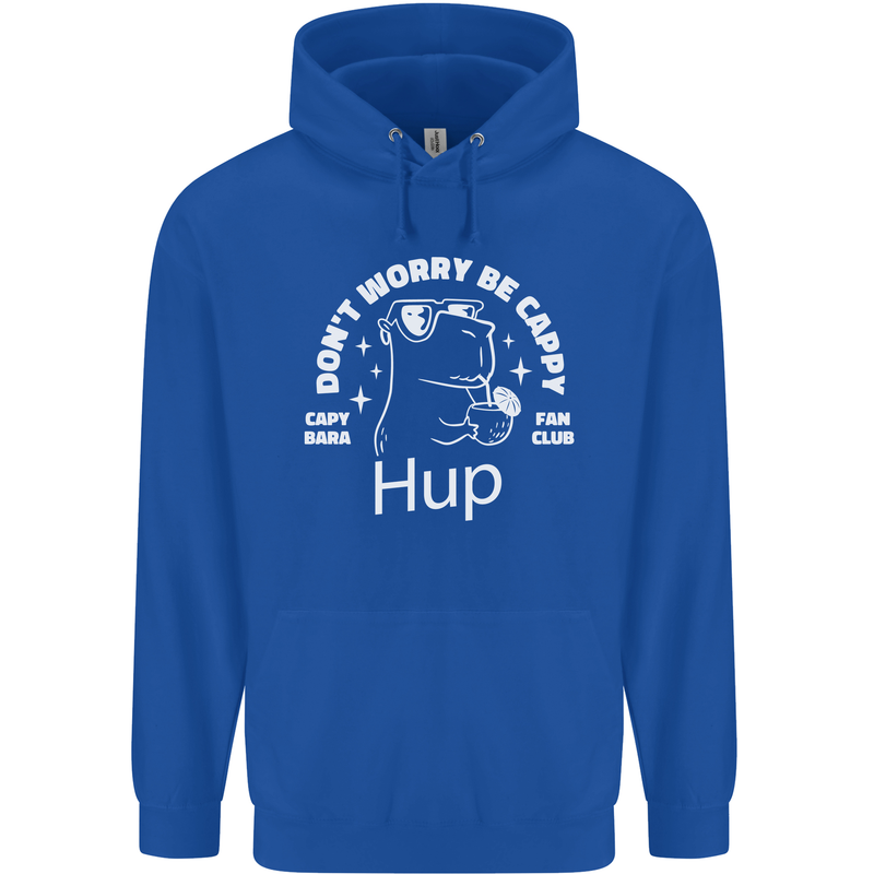 Be Cappy Funny Capybara Mens 80% Cotton Hoodie Royal Blue