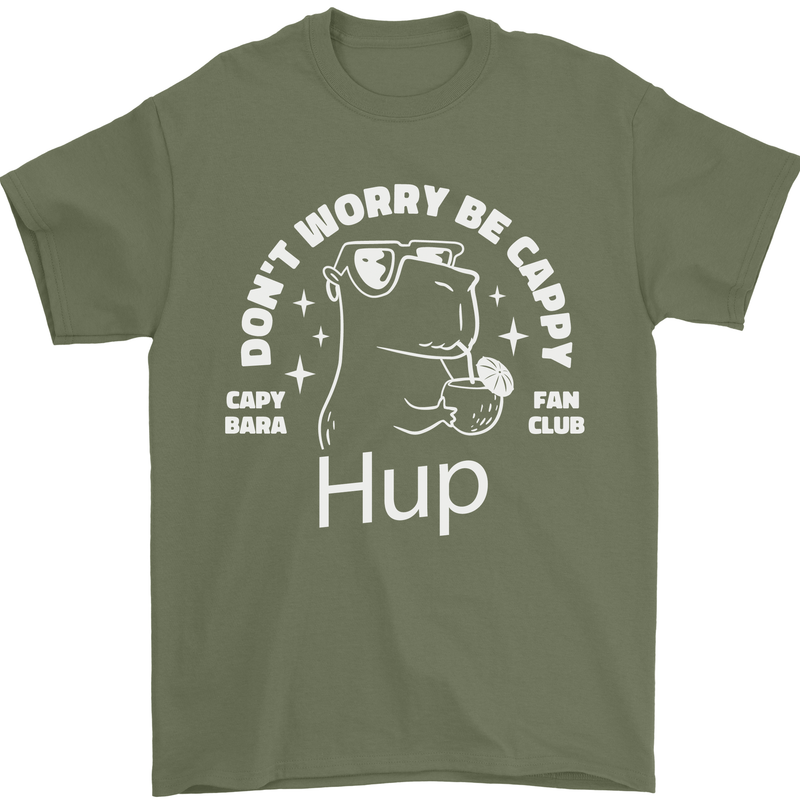 Be Cappy Funny Capybara Mens T-Shirt 100% Cotton Military Green