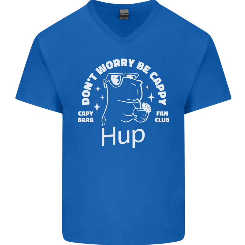 Be Cappy Funny Capybara Mens V-Neck Cotton T-Shirt Royal Blue