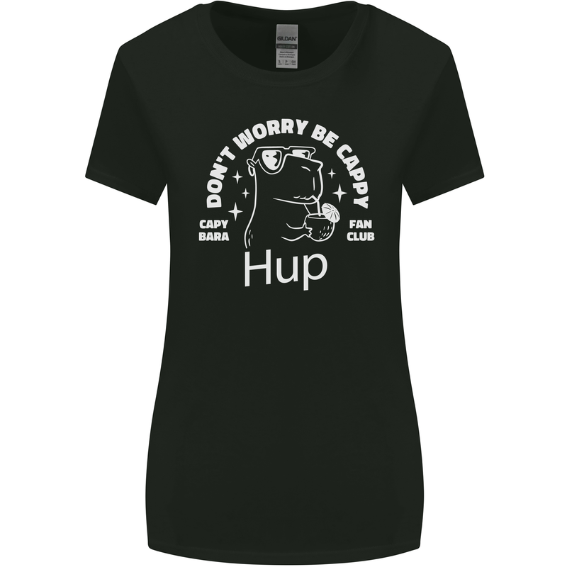 Be Cappy Funny Capybara Womens Wider Cut T-Shirt Black