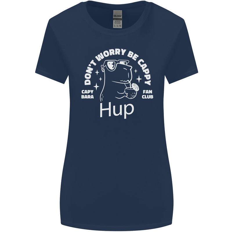 Be Cappy Funny Capybara Womens Wider Cut T-Shirt Navy Blue