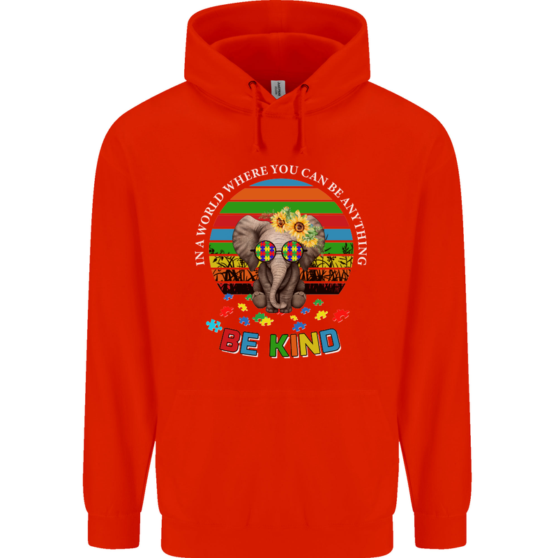 Be Kind Elephant Autism Autistic Childrens Kids Hoodie Bright Red