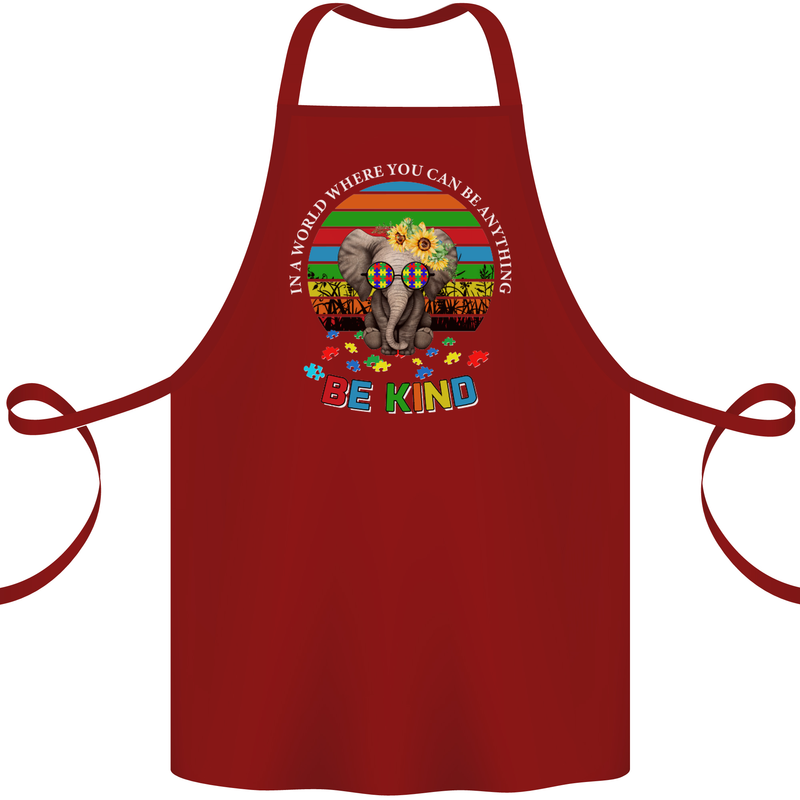 Be Kind Elephant Autism Autistic Cotton Apron 100% Organic Maroon