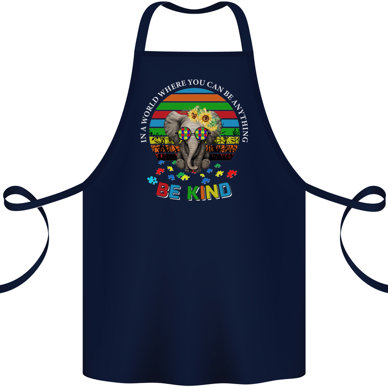 Be Kind Elephant Autism Autistic Cotton Apron 100% Organic Navy Blue