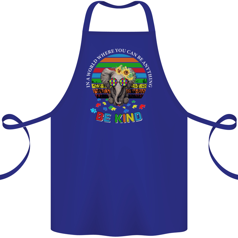 Be Kind Elephant Autism Autistic Cotton Apron 100% Organic Royal Blue