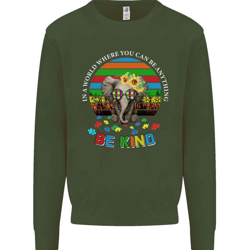 Be Kind Elephant Autism Autistic Kids Sweatshirt Jumper Forest Green