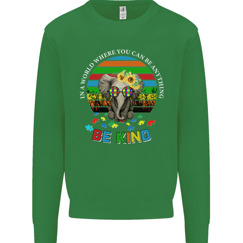 Be Kind Elephant Autism Autistic Kids Sweatshirt Jumper Irish Green