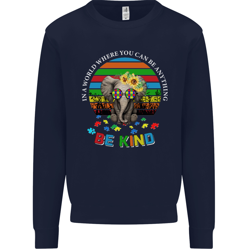 Be Kind Elephant Autism Autistic Kids Sweatshirt Jumper Navy Blue