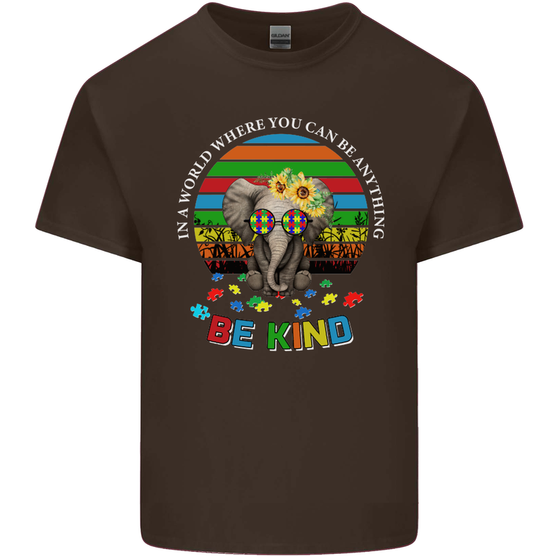 Be Kind Elephant Autism Autistic Mens Cotton T-Shirt Tee Top Dark Chocolate