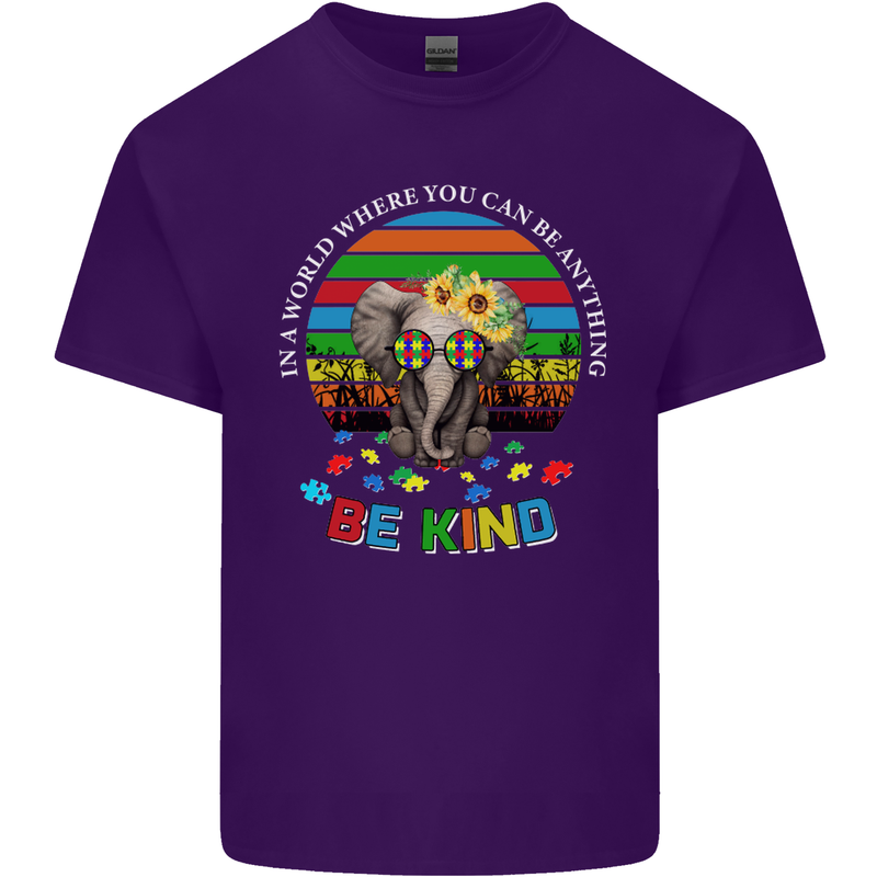Be Kind Elephant Autism Autistic Mens Cotton T-Shirt Tee Top Purple