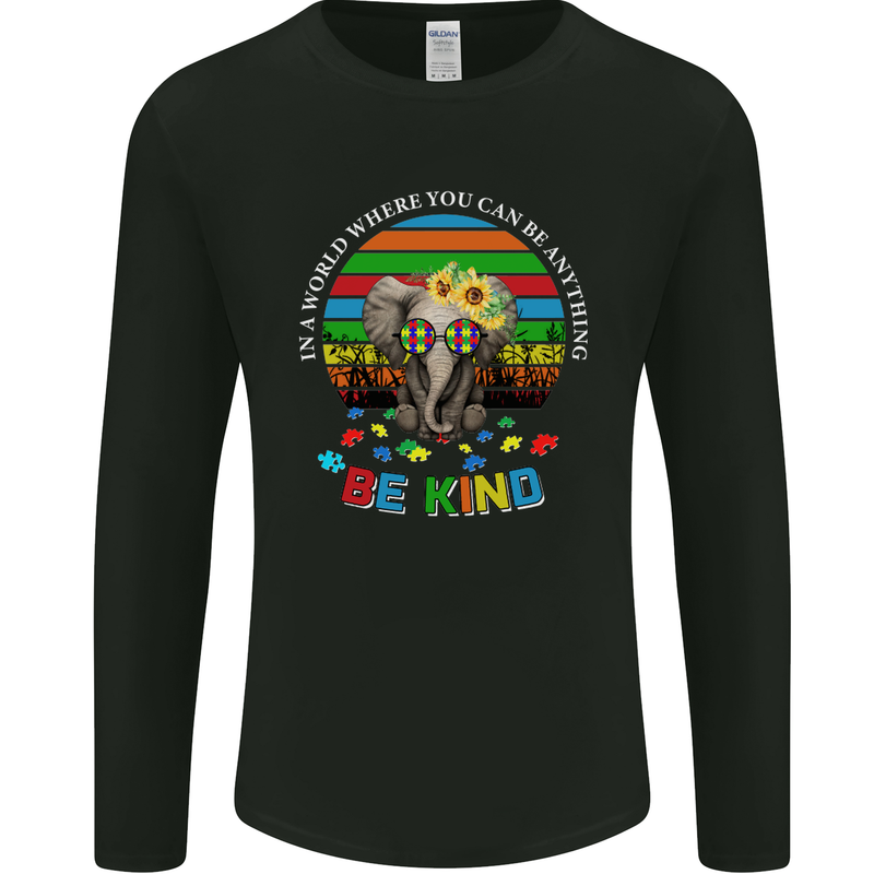 Be Kind Elephant Autism Autistic Mens Long Sleeve T-Shirt Black