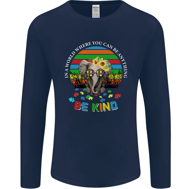 Be Kind Elephant Autism Autistic Mens Long Sleeve T-Shirt Navy Blue