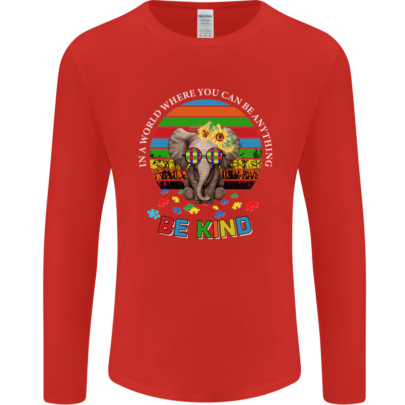 Be Kind Elephant Autism Autistic Mens Long Sleeve T-Shirt Red