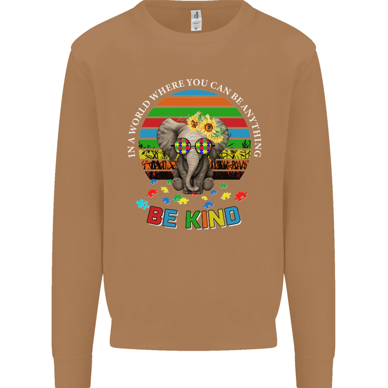 Be Kind Elephant Autism Autistic Mens Sweatshirt Jumper Caramel Latte