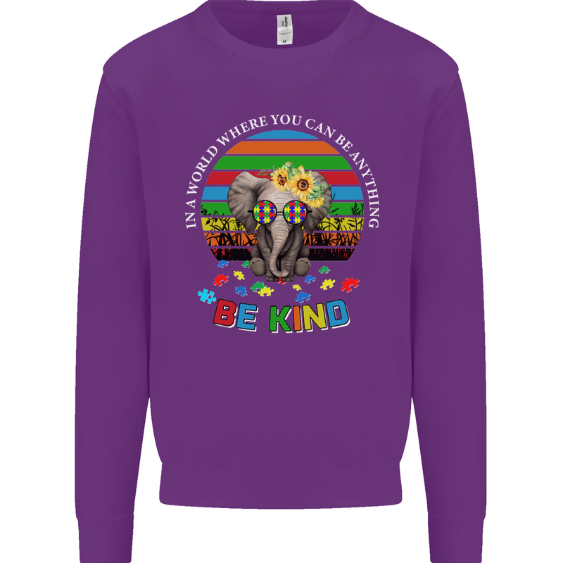 Be Kind Elephant Autism Autistic Mens Sweatshirt Jumper Purple