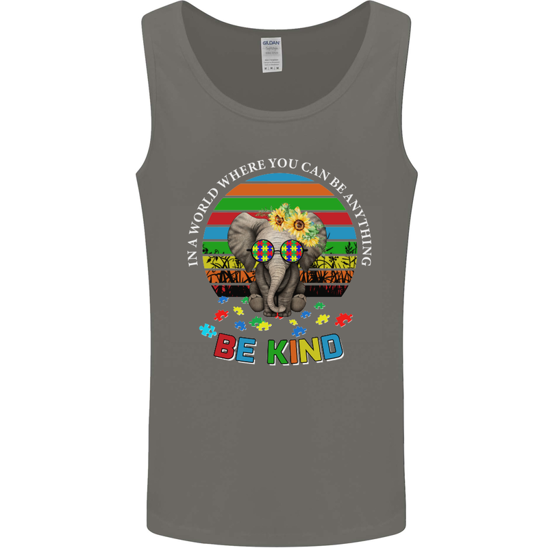 Be Kind Elephant Autism Autistic Mens Vest Tank Top Charcoal