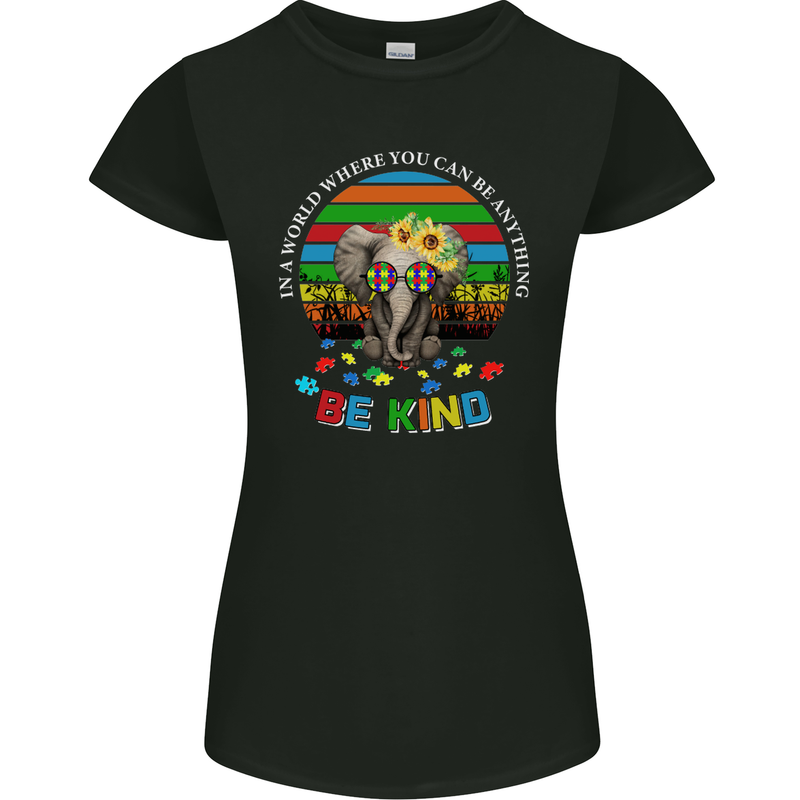 Be Kind Elephant Autism Autistic Womens Petite Cut T-Shirt Black
