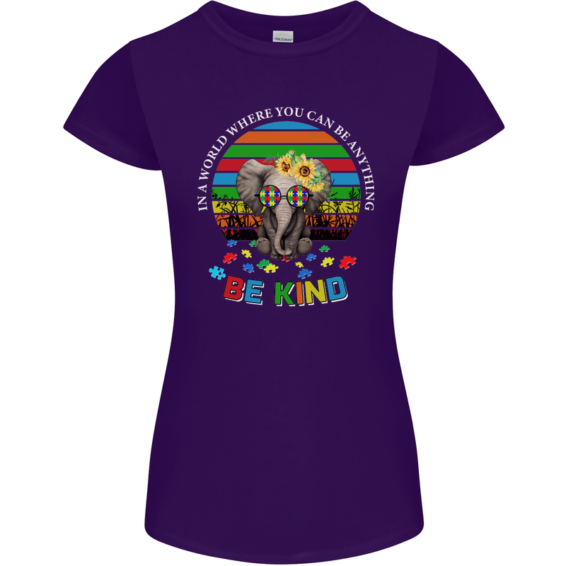 Be Kind Elephant Autism Autistic Womens Petite Cut T-Shirt Purple